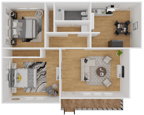 Floor plan for 2 beds, 1 bath, 960 sqft